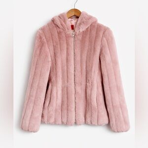 ESPRIT Rosy Blush Pink Faux Fur Hooded Coat Size Large
